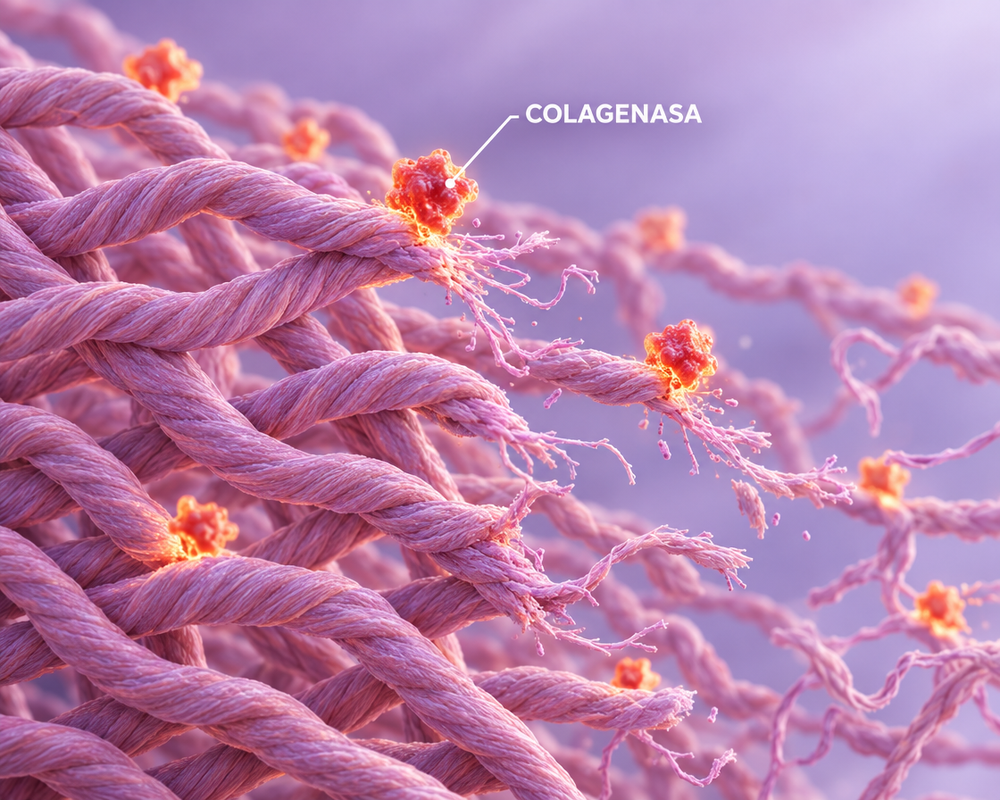 2. Hay una enzima, la colagenasa, que desarma el colágeno bajo tus ojos